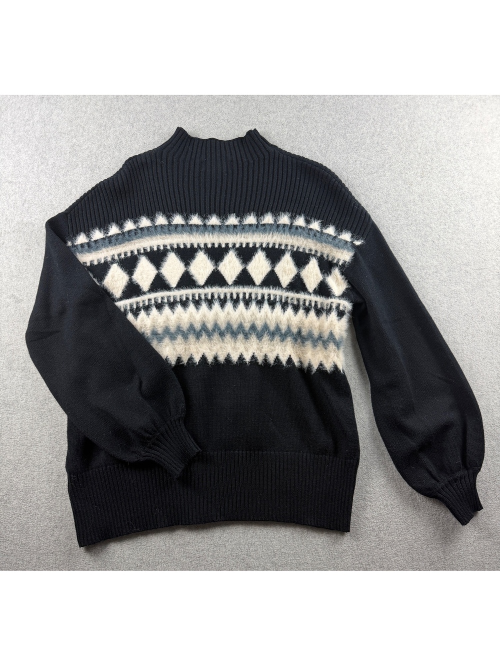 Papillon fuzzy mock neck navy sweater